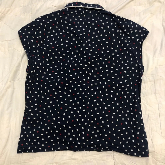 3/$25 ❥ Brooks Brothers Red Fleece Navy Blue Heart Polka Dot Short Sleeve Top - Picture 4 of 7